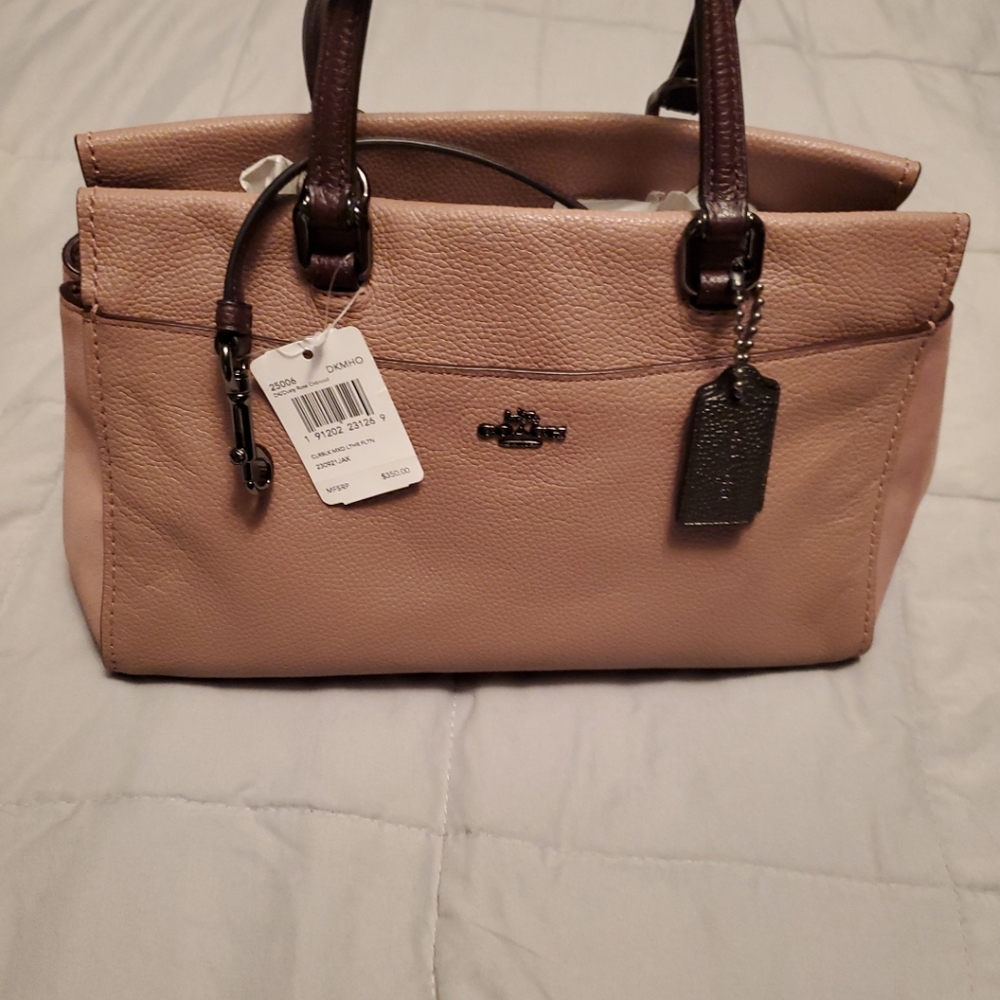 NWTs Coach Fulton Satchel Colorblock Leather_Suede Dusty Rose/Oxblood MSRP:$350